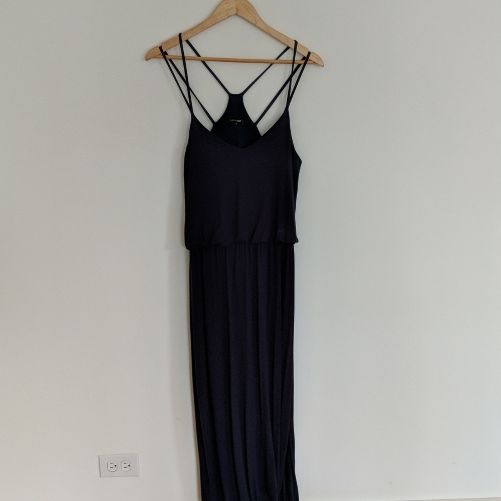 Navy drop waist Papermoon slit maxi dress